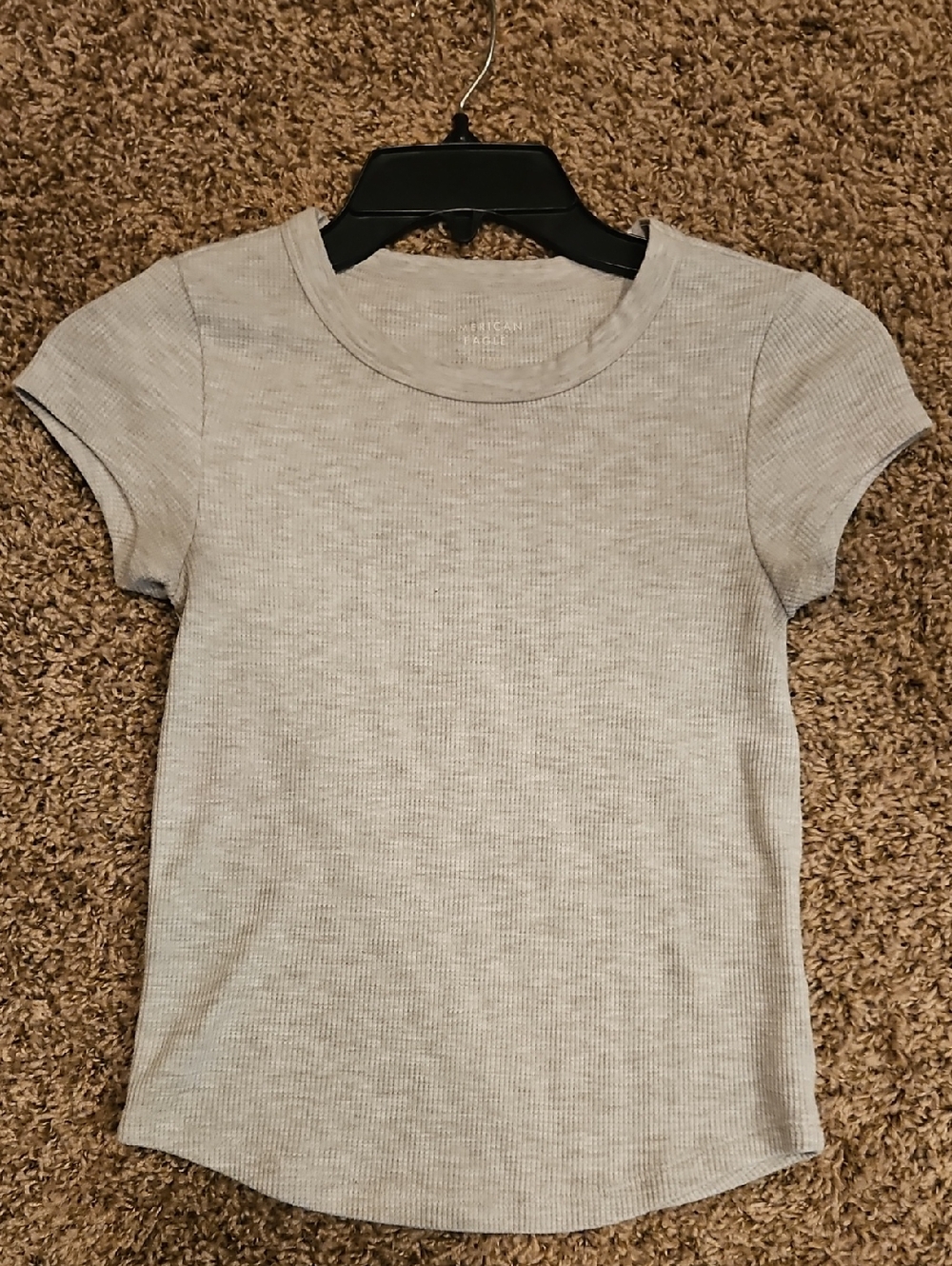 American Eagle Outfitters Light Gray Ribbed Short Sleeve Tee
